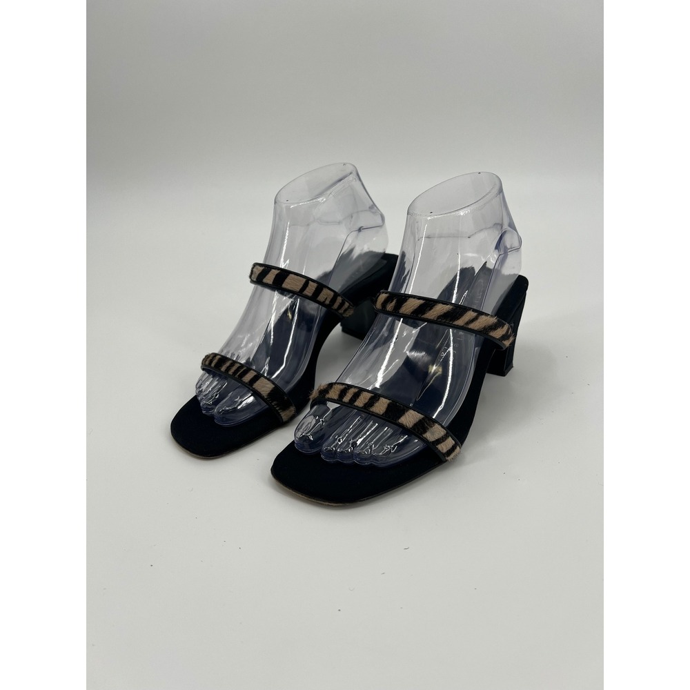 Martinez Valero Animal Print Pony Hair Block Heel Slide Sandals Black Size 7 B